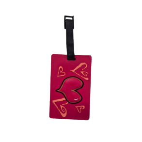 Bagside af r�dt kuffertm�rke med plads til navn og adresse