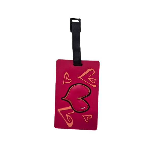 Bagside af r�dt kuffertm�rke med plads til navn og adresse