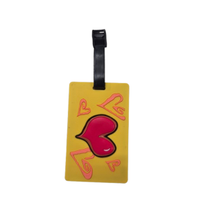 Bagside af gult kuffertm�rke med navnefelt