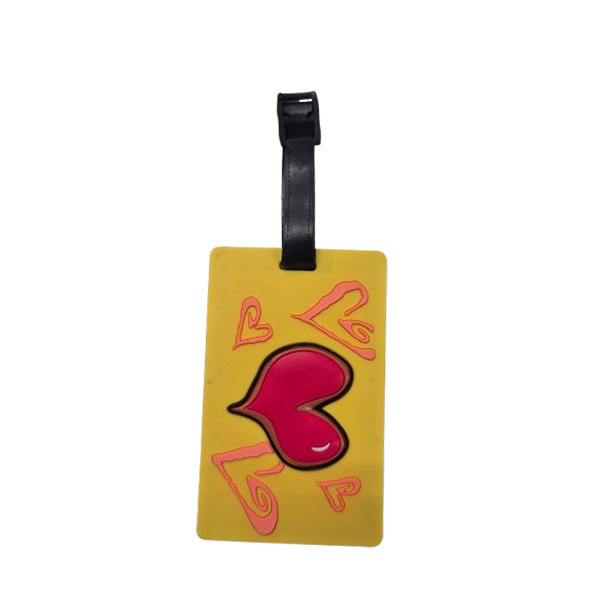 Bagside af gult kuffertm�rke med navnefelt