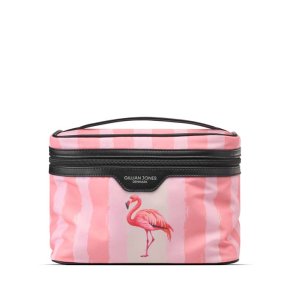 Gillian Jones Box Toilettaske Flamingo Lyser�d med rosa striber, pink flamingomotiv og sorte detaljer