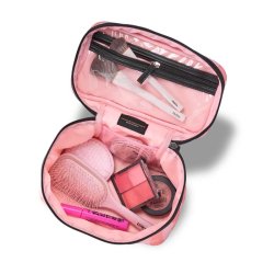 �ben Gillian Jones Flamingo toilettaske med makeup, h�rb�rste, netlomme og transparent lynl�srum