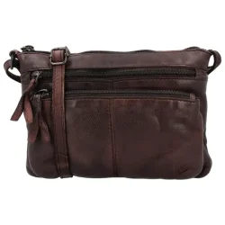 Hide & Stitches Paint Rock skuldertaske i brun l�der set forfra med lynl�slommer