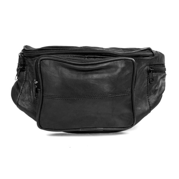 Sort b�ltetaske i l�der &ndash; forside med lynl�slomme