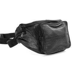 Sort l�der b�ltetaske &ndash; skr� vinkel med justerbar rem