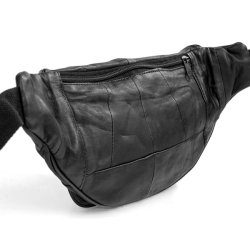 Sort b�ltetaske i l�der &ndash; bagside med skjult lynl�s