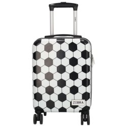 Zebra Trends Avonturier fodboldkuffert set forfra med sort-hvidt fodboldprint, fire dobbelthjul og udtr�kkeligt teleskoph�ndtag.