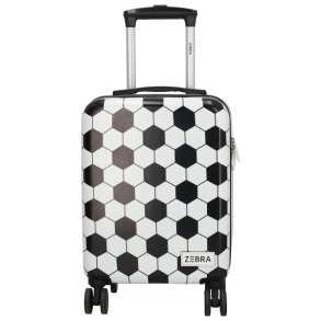 Zebra Trends Avonturier fodboldkuffert set forfra med sort-hvidt fodboldprint, fire dobbelthjul og udtr�kkeligt teleskoph�ndtag.