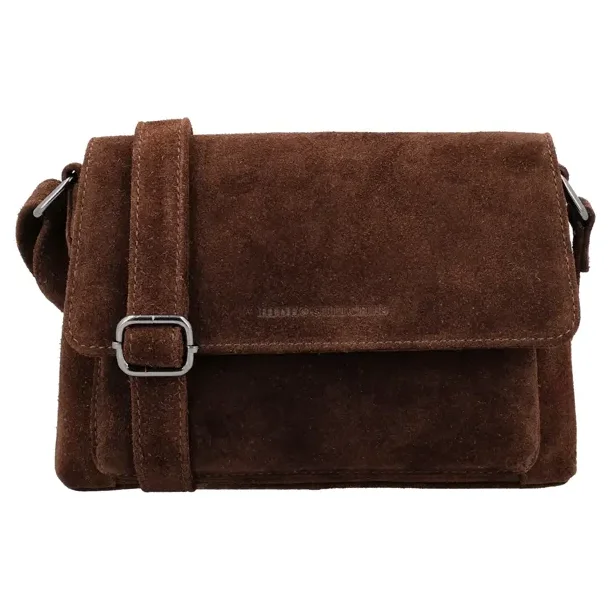 Hide & Stitches Brazos skuldertaske brun l�der set forfra med klap
