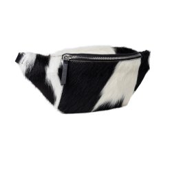 Sort og hvid Jia bumbag i �gte l�der og pels set fra siden