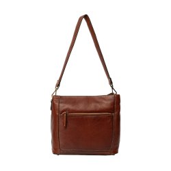 Detaljebillede af Myra Small taske i cognac l�der med frontlomme