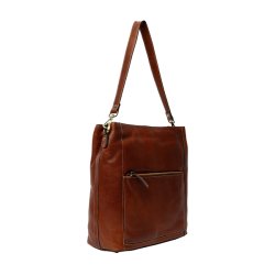 ReDesigned Myra Big skuldertaske i cognac med udvendig lynl�slomme