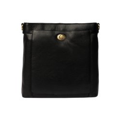 Sort Moa Big skuldertaske i l�der med lynl�slomme indvendigt