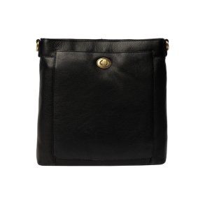 Sort Moa Big skuldertaske i l�der med lynl�slomme indvendigt