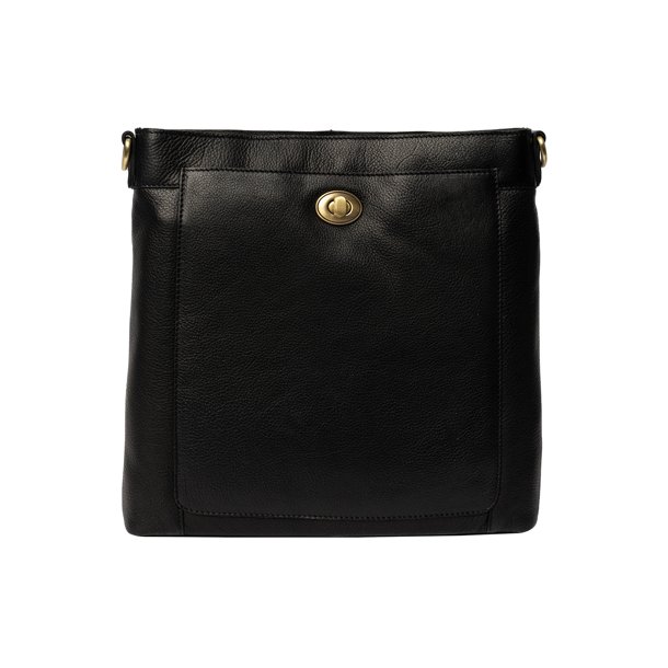 Sort Moa Big skuldertaske i l�der med lynl�slomme indvendigt