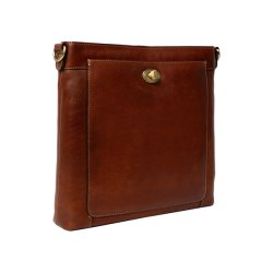 Moa Small crossbody taske i cognac l�der med justerbar skulderrem