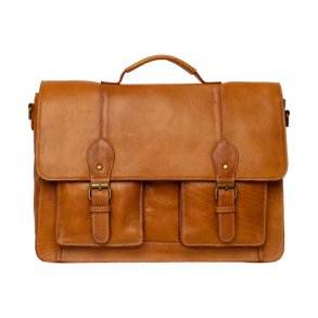 Melia Big arbejdstaske i Burned Tan l�der set forfra