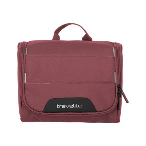 Travelite Skaii toilettaske i Bordeaux med b�reh�ndtag set forfra