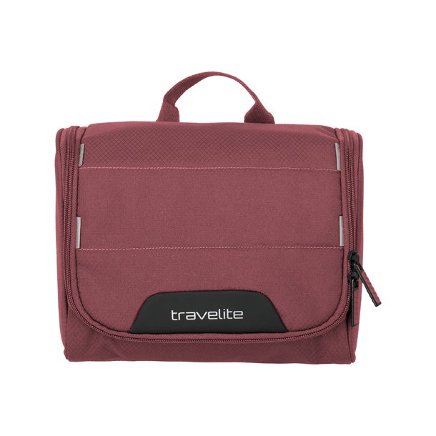 Travelite Skaii toilettaske i Bordeaux med b�reh�ndtag set forfra