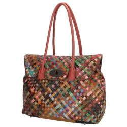 Multicolor shopper i flettet l�der set fra vinkel med flaplukning