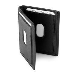 Kortholder i sort kalveskind &ndash; skr� vinkel med kort isat