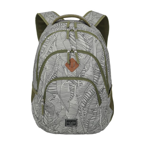 Travelite Basics computerrygs�k med sort m�nster og oliven detaljer forfra