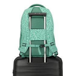 Travelite Basics gr�n computerrygs�k med m�nster fastgjort p� kuffert