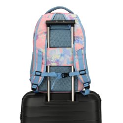 Travelite Basics lyser�d og lysebl� computerrygs�k p� kuffert