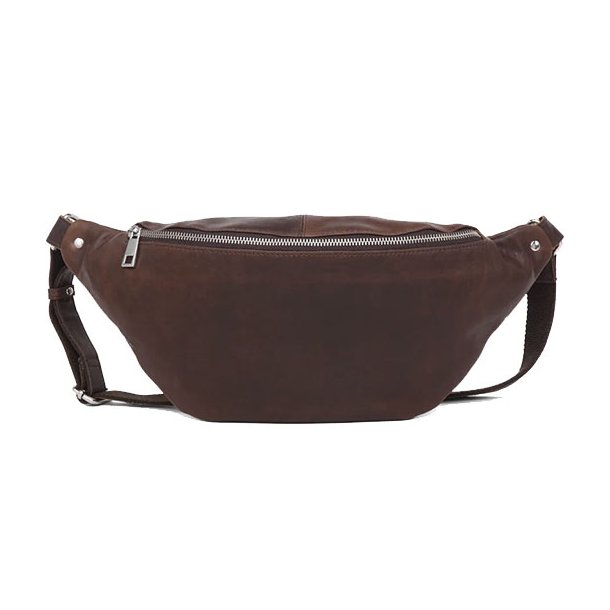 Adax Catania Henrik bumbag dark brown l�der b�ltetaske forfra