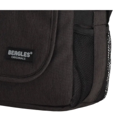 Beagles Kyoto messenger taske sort – detalje af front og sidelomme i mesh