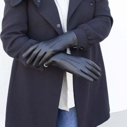 Damehandske m/Touch i glat lammeskind Sort
