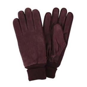 Elegant damehandske i bordeaux ruskind med strikdetaljer