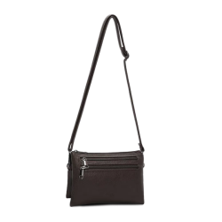 Frontvisning af Duffy crossover skuldertaske brun med to lynlslommer