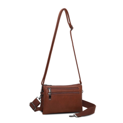 Duffy crossover taske i cognac skind med lynlslommer og skulderrem