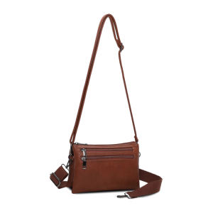 Duffy crossover taske i cognac skind med lynlslommer og skulderrem