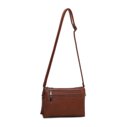 Cognacfarvet crossover taske i skind fra Duffy set forfra