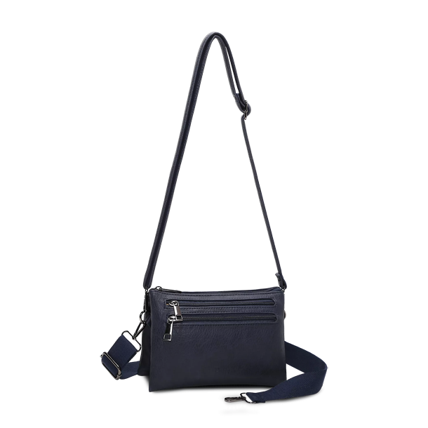 Duffy skuldertaske i navy med justerbar rem – frontvisning