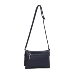 Duffy crossover skuldertaske navy – front med lynlslommer