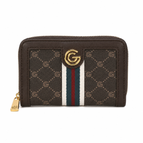 Gabriella G Firenze Chiara m�rkebrun damepung med G-m�nster, gr�nne og r�de striber samt guldfarvet G-logo set forfra