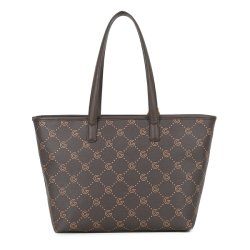 Bagsiden af Gabriella G Firenze Tiziana shopper i m�rkebrun med gennemg�ende G-m�nster og to lange skulderhanke