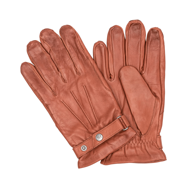 Cognac lammeskindshandsker med trykknap og elegant design – set i par