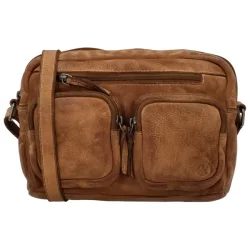 Hide & Stitches Paint Rock skuldertaske cognac set forfra med frontlommer