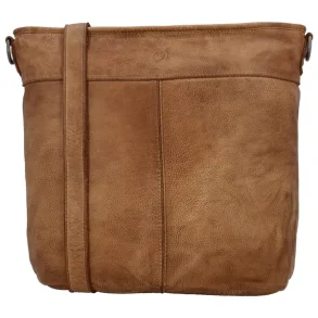 Hide & Stitches Paint Rock skuldertaske cognac lodret model set forfra