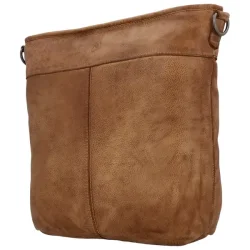 Hide & Stitches Paint Rock skuldertaske cognac lodret model set fra siden
