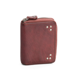 Bordeaux pung i skind med lynls og nitter – frontbillede