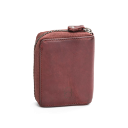 Vintage pung i bordeaux skind med diskret logo – set bagfra