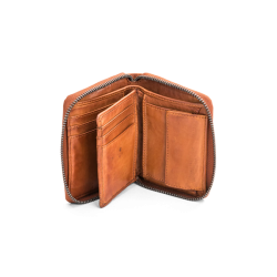 Cognac skindpung med kortlommer og mntrum – set indvendigt