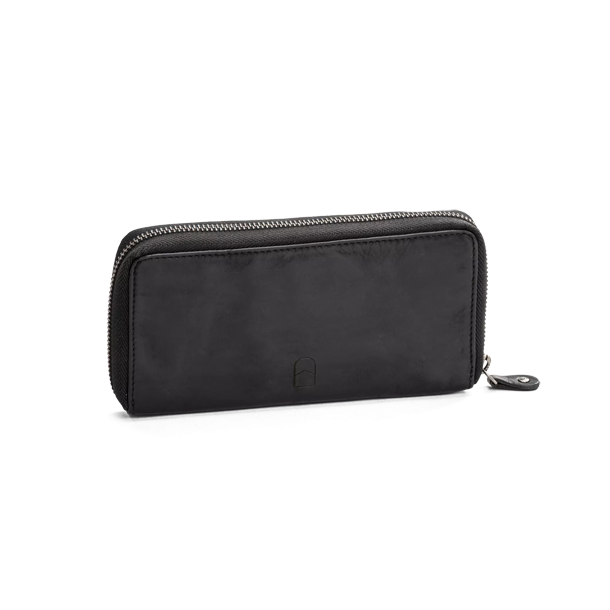 Sort pung i skind med lynls – set forfra