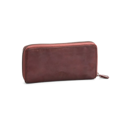 Bordeaux pung i skind med lynls – set forfra