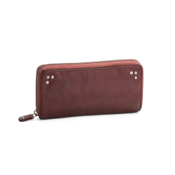 Vintage pung i bordeaux skind med nitter – set bagfra